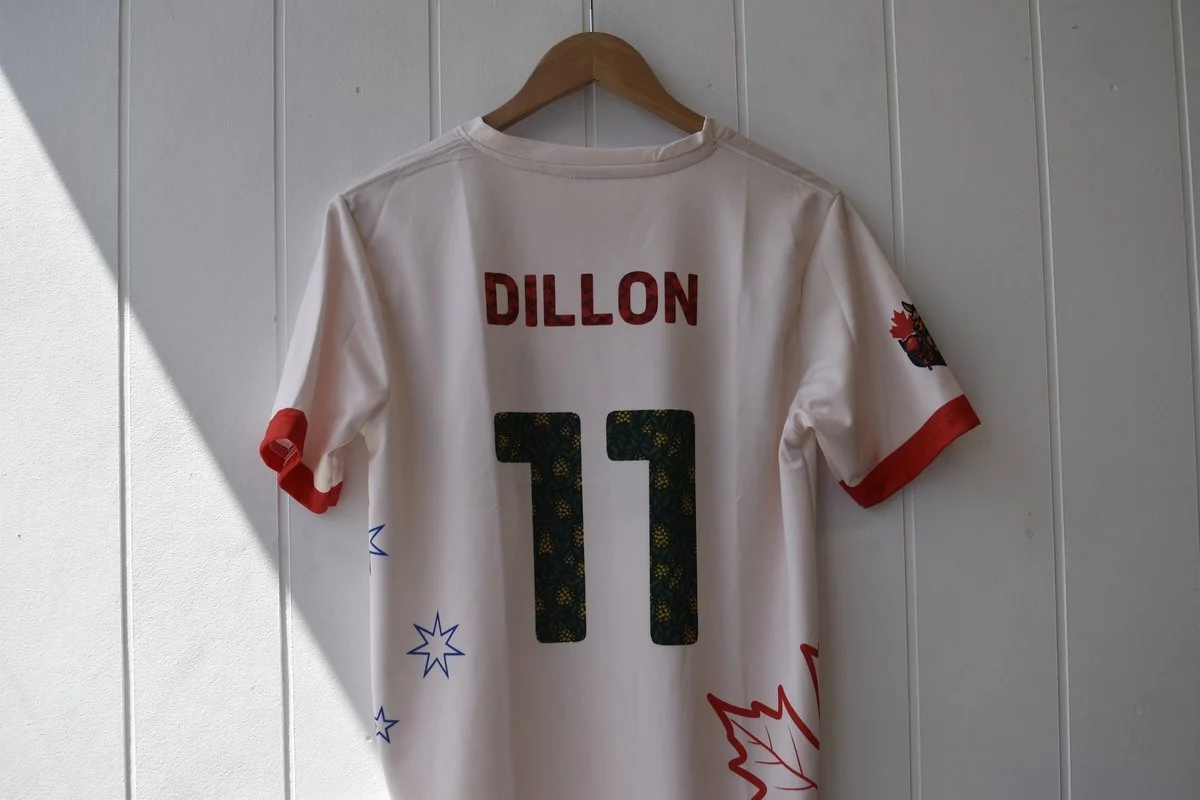 Dillon sublimated jersey back with maple leaf pattern and player name