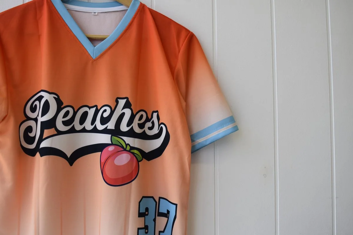Peaches sublimated baseball jersey with player number 37