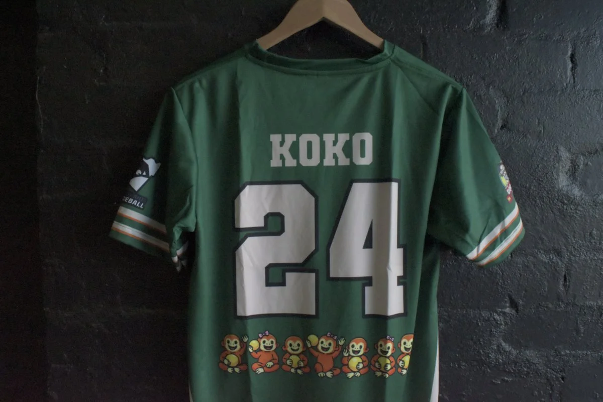 Monkeys dodgeball sublimated jersey with full CMYK character print along hem