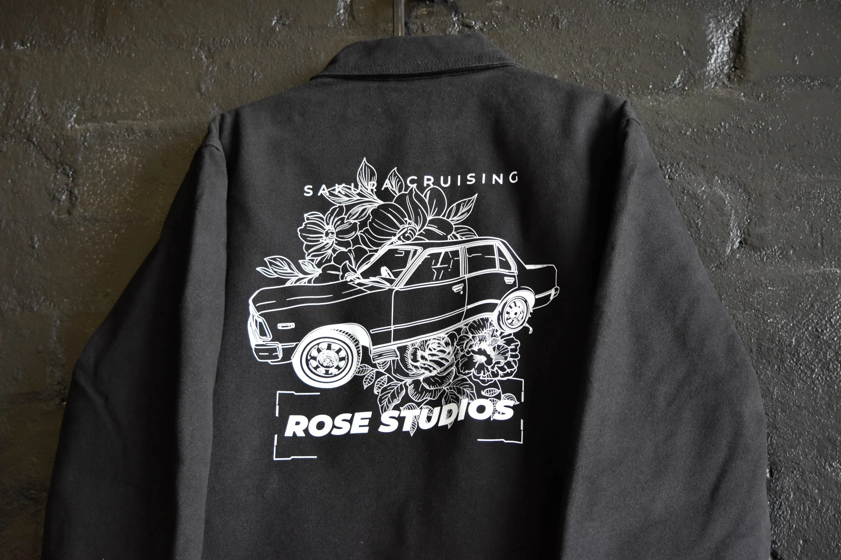 Rose Studios screen print on black hoodie